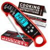 Alpha Grillers Instant Read Thermometer with Meat Temperature Chart, Velcro Attachments and Battery