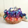 FlowerAura Hamper Include 2 Carnations & 3 Blue Flowers With 7 Chocolates In Basket For Valentine’s Day Gift, Birthday Gift, Anniversary Gift & Mother’s Day Gift, Father’s Day Gift (Same Day Delivery)